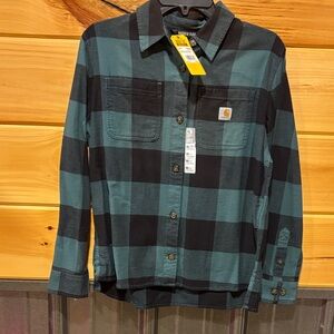 Carhartt Women’s button down flannel  Teal and Black Checkered Shirt NWT Size xs